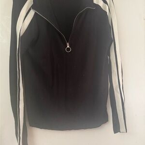 Central Park West Black and White Zip-Up Top